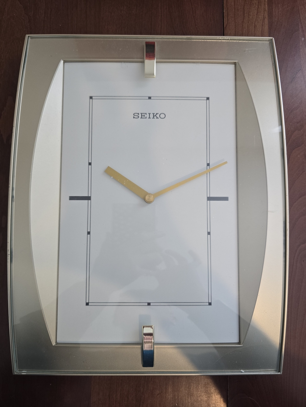Seiko Gold Hands Silver Frame Rectangular Wall Clock, 10" x 13"